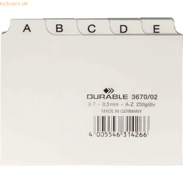 Durable Leitregister A-Z A7quer PP 25-teilig weiß Durable Leitregister A-Z A7quer PP 25-teilig weiß von Durable