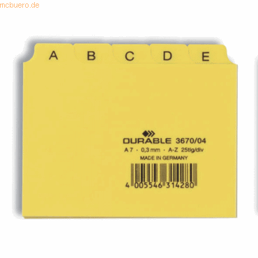 Durable Leitregister A7 quer A-Z 25-teilig Kunststoff gelb von Durable
