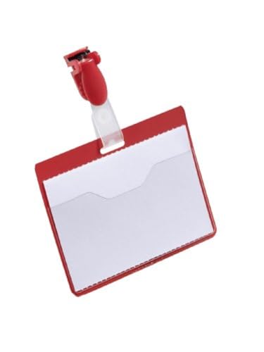 Durable Namensschild (mit Clip, 60 x 90 mm, Kunststoff) Packung à 25 Stück, rot, 810603 von Durable