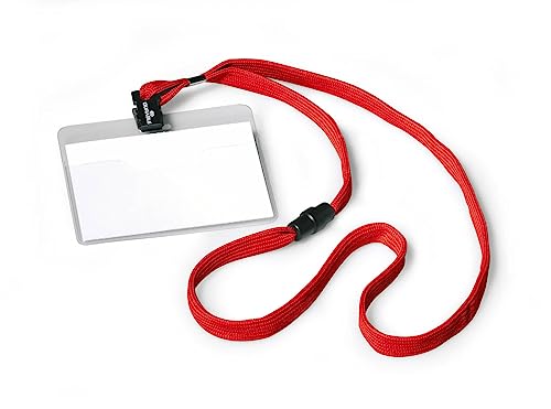 Durable Namensschild (mit Textilband 10, 60 x 90 mm, Bandlänge 44 cm) Packung à 10 Stück, rot, 813903 von Durable