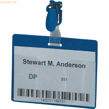 Durable Namensschild 60x90mm quer mit Clip VE=5 Stück blau von Durable