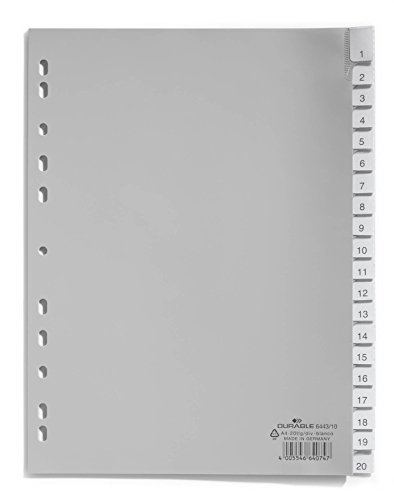 Durable Ordnerregister aus PP (Tabe blanko, für A4) 20 Blatt, grau, 644310 von Durable