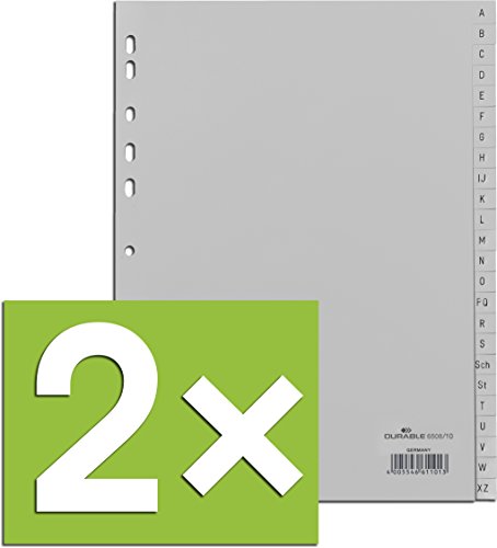 Durable Register A -Z, DIN A4, Grau, PP, Universallochung, 24-teilig (Grau, 2er Pack) von Durable
