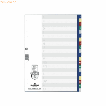 20 x Durable Register A4 A-Z PP farbig 20 x Durable Register A4 A-Z PP farbig von Durable