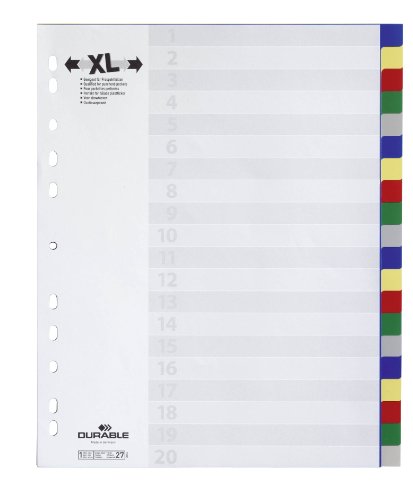 Durable Register aus Kunststoff mit farbigen Taben, Überbreite, 20-teilig, 675927 von Durable