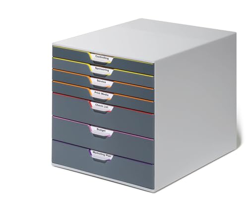 Durable Schubladenbox A4 (Varicolor) 7 Fächer, mit Etiketten zur Beschriftung, mehrfarbig, 760727 von Durable