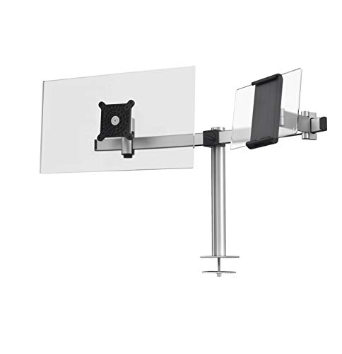 Durable Tischhalter für 1 Monitor 21-27" und 1 Tablet 7-13", mit Tischdurchführung, 360° drehbar, neigbar, höhenverstellbar, silber, 508823 von Durable