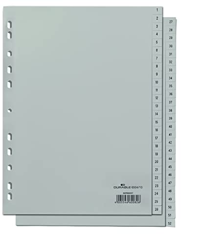 Durable Zahlenregister (A4, geprägte Taben 1-52, PP volldeckend) 1 Stück, grau, 650410 von Durable