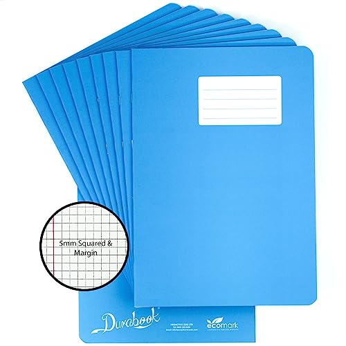 Durabook Schulhefte, A4, 5 mm, kariert und Rand, Hellblau, 64 Seiten, langlebig, matt laminiert, wasserabweisend, quadratisches Lineal, Schulheft, kariert, Mathematikbücher für Schule und Zuhause, 10 Durabook Schulhefte, A4, 5 mm, kariert und Rand, Hellblau, 64 Seiten, langlebig, matt laminiert, wasserabweisend, quadratisches Lineal, Schulheft, kariert, Mathematikbücher für Schule und Zuhause, 10 von Durabook