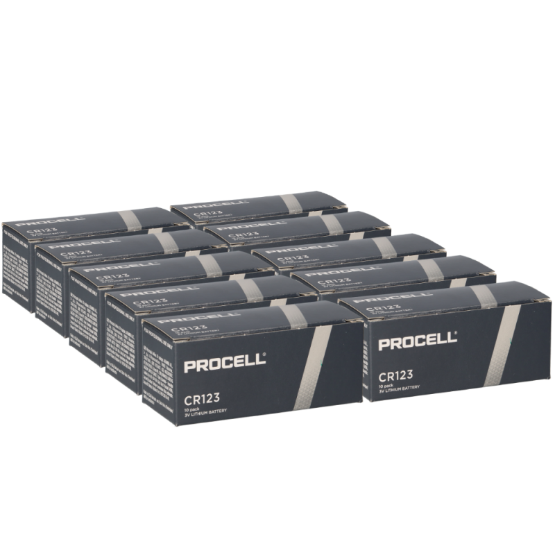 100x Procell CR123A Lithium 3V 1550mAh im 10er Karton von Duracell