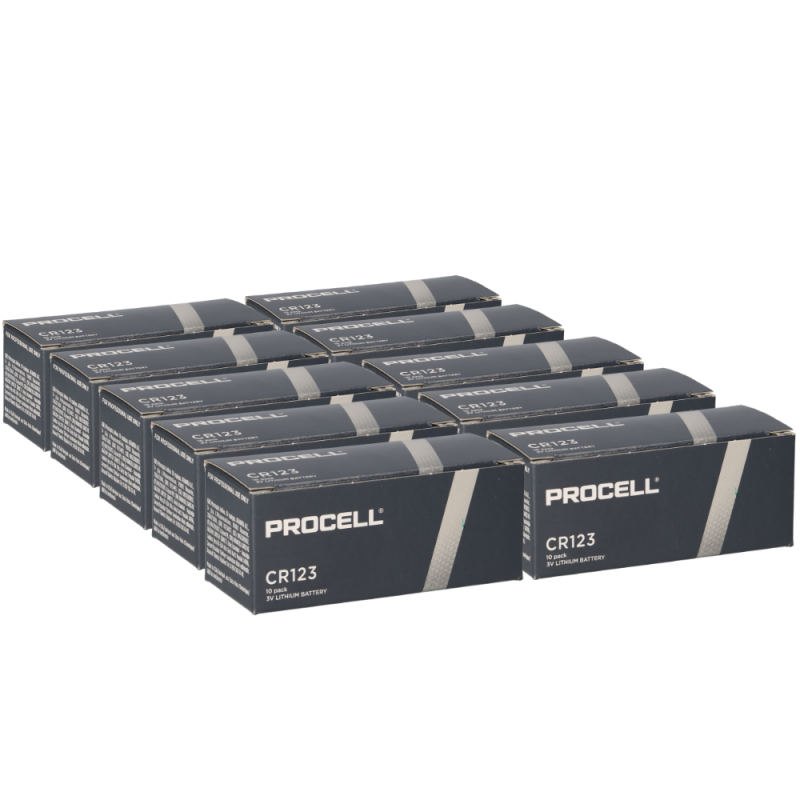 100x Procell CR123A Lithium 3V 1550mAh im 10er Karton 100x Procell CR123A Lithium 3V 1550mAh im 10er Karton von Duracell
