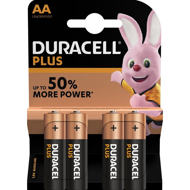 4x Duracell MN1500 AlMn Plus Power Mignon AA Batterie von Duracell