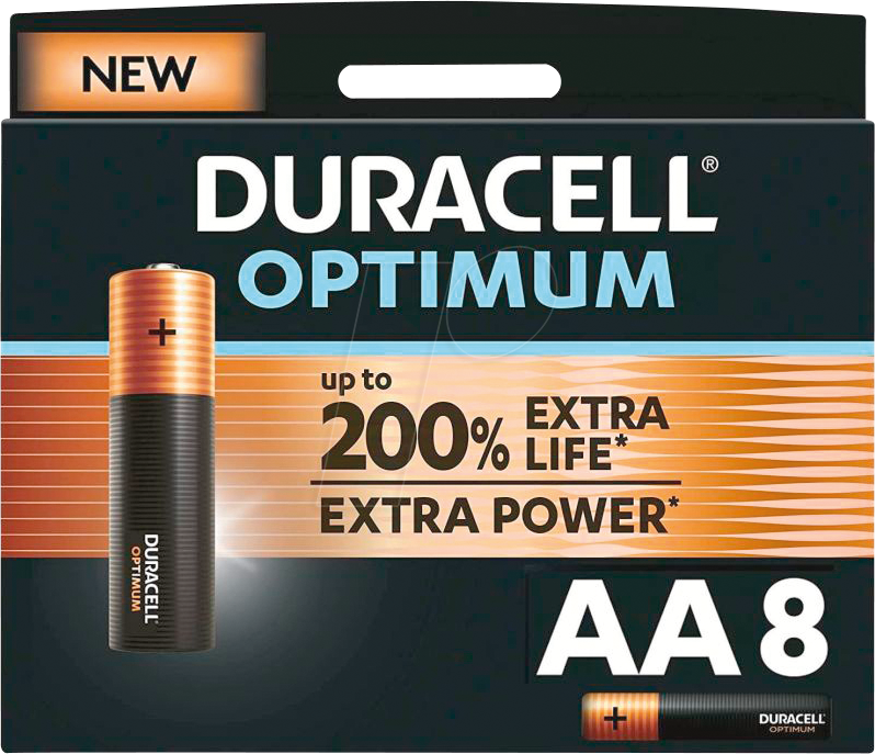 DURA OPT AA8 - Duracell Optimum, Alkaline Batterie, AA (Mignon), 8er-Pack von Duracell