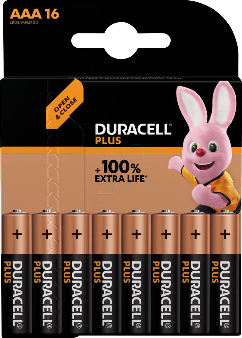 DURA PLUS AAA16 - Duracell Plus, Alkaline Batterie, AAA (Micro), 16er-Pack von Duracell
