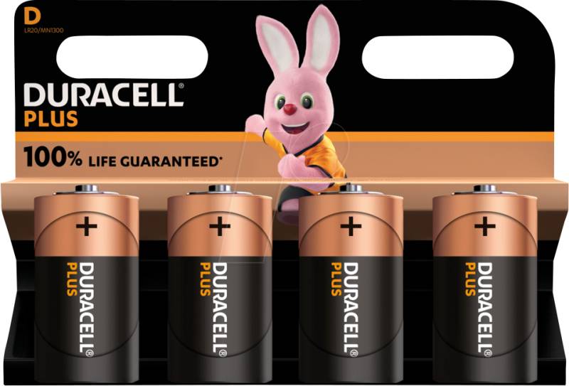 DURA PLUS D4 - Duracell Plus, Alkaline Batterie, D (Mono), 4er-Pack von Duracell