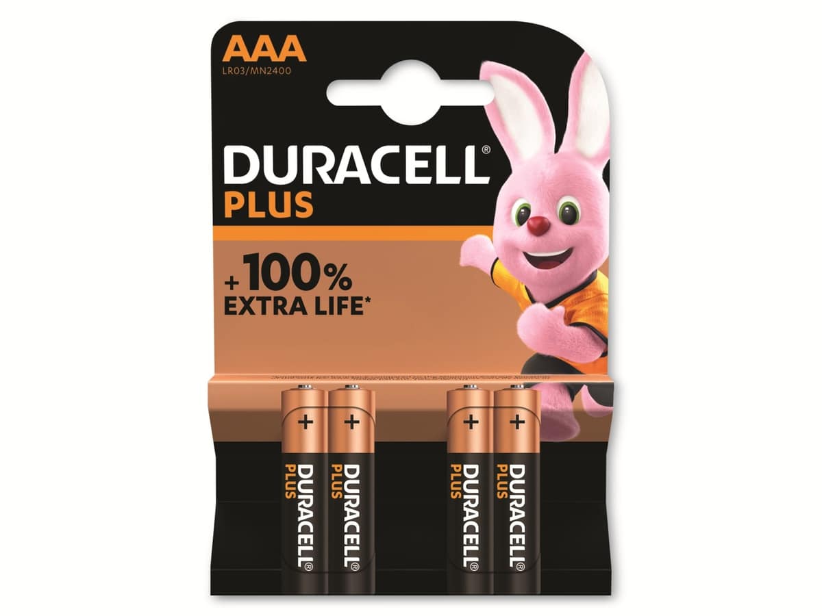 DURACELL Alkaline-Micro-Batterie LR03, 1.5V, Plus, 4 Stück von Duracell