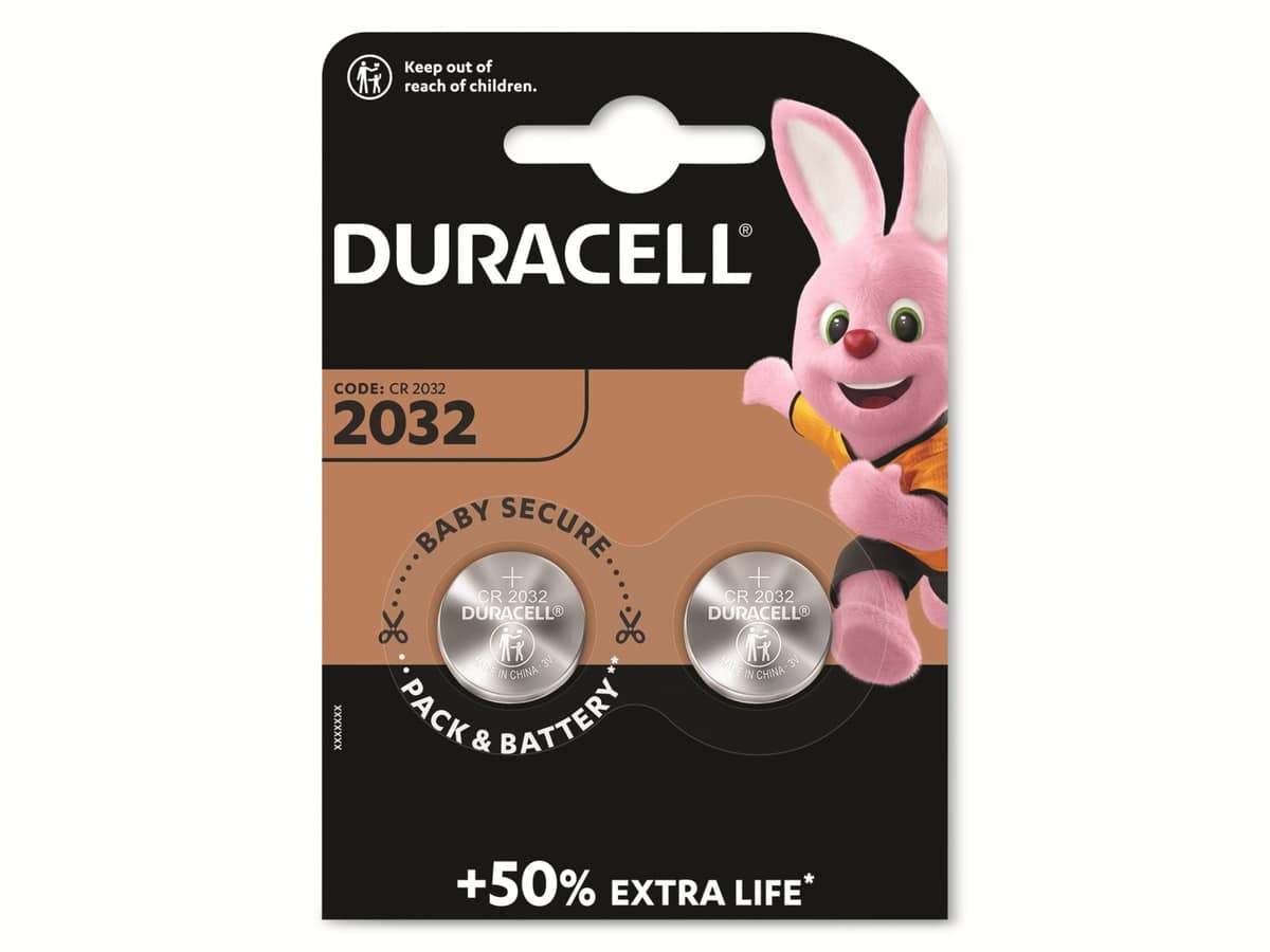 DURACELL Lithium-Knopfzelle CR2032, 3V, Electronics, 2 Stück von Duracell