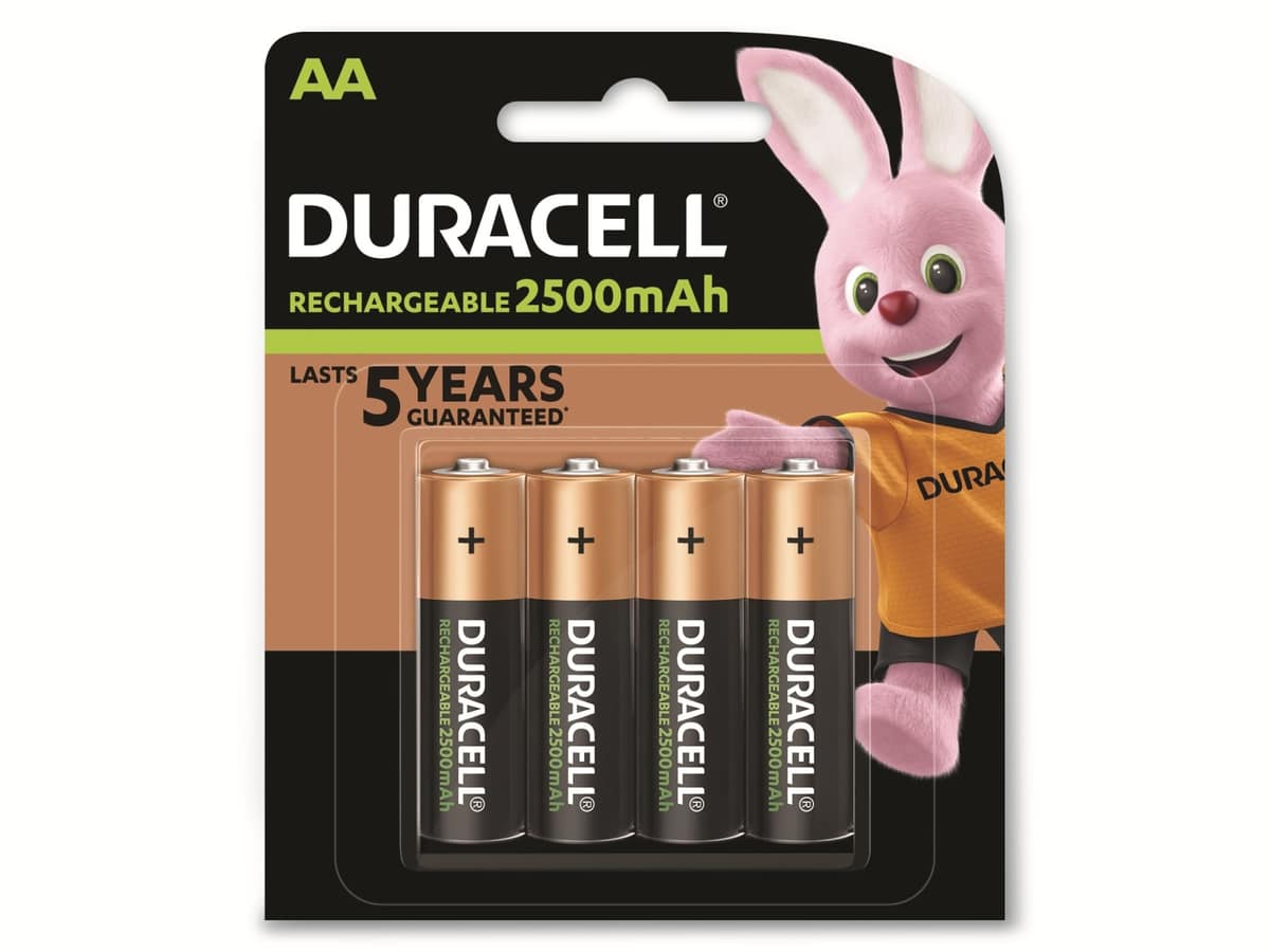 DURACELL NiMH-Mignon-Akku HR06, 1.2V/2500mAh, rechargeable, 4 Stück von Duracell