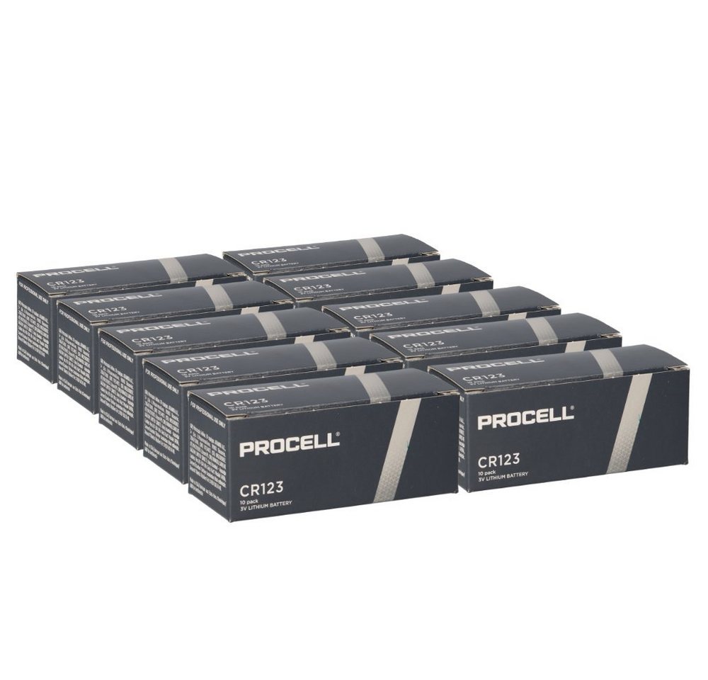 Duracell 100x Procell CR123A Lithium 3V 1550mAh im 10er Karton Batterie von Duracell