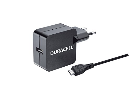 Duracell 2.4A Netzteil Netzladegerät Reise-Ladegerät mit 1 Meter Micro USB Ladekabel und 2-pin EU-Netzstecker - Schwarz von Duracell