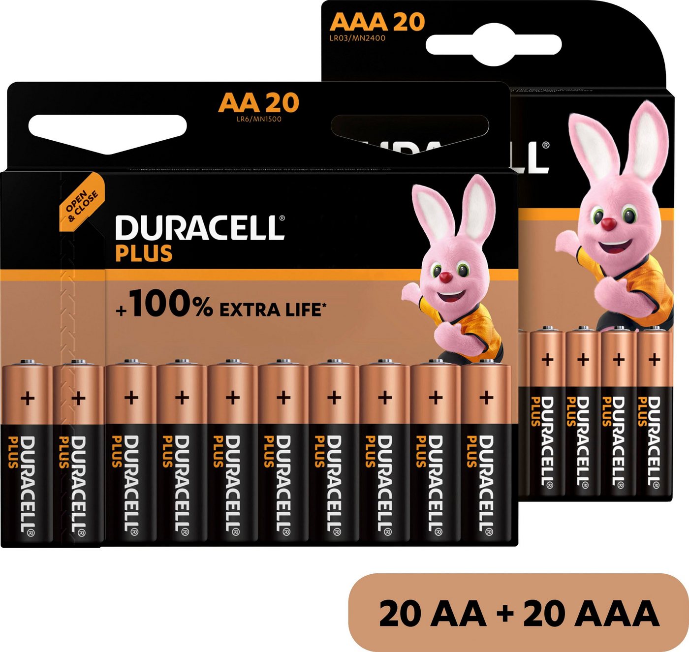 Duracell 20+ 20 Pack: 20x Mignon/AA/LR06 + 20x Micro/AAA/LR03 Batterie, LR03 (1,5 V, 40 St), 1,5V von Duracell