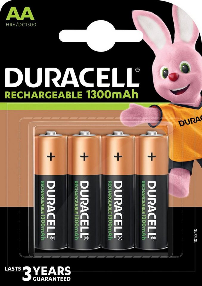 Duracell 4 Akku AA 1300mAh Nickel-Metall-Hydrid im 4er Blister Batterie von Duracell