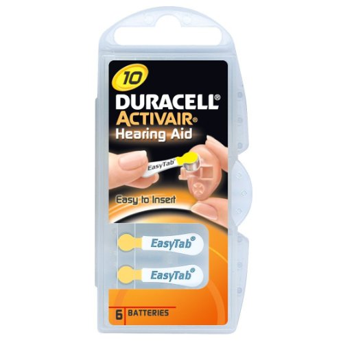 Duracell Activair Hörgeräte Batterien/ EasyTab/ Typ 10 BL6/ 6 Stück/ 1,45V/ Zink-Luft/ Hearing Aid von Duracell