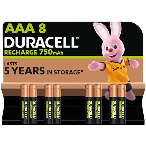 Duracell Akku AAA, wiederaufladbare AAA Batterien, 8 Stück, 750mAh, 1000 Aufladungen, langanhaltende Power, vorgeladen von Duracell