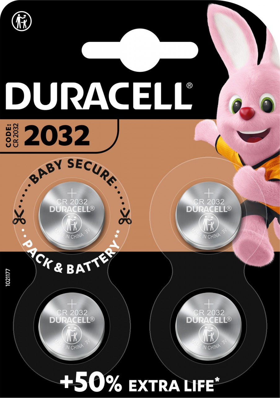 Duracell Batterie Lithium, Knopfzelle, CR2032, 3V Electronics, Retail Blister (4-Pack) von Duracell