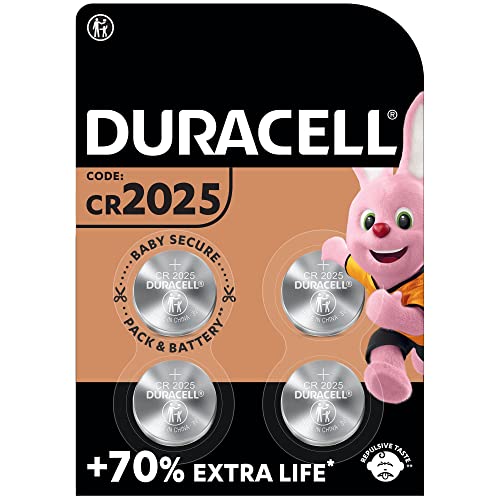 Duracell CR2025 Knopfzellen (4 Stück), CR 2025 Lithium-Knopfzelle 3 V von Duracell