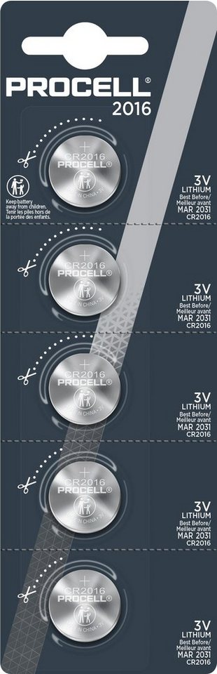 Duracell Duracell Batterie Lithium, Knopfzelle, CR2016, 3V Retail Blister (5-P Knopfzelle von Duracell