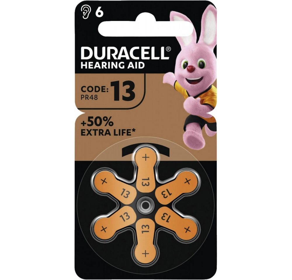 Duracell Duracell EasyTab 13 (PR48) 6er Blister Hörgerätebatterien Akku Duracell EasyTab 13 (PR48) 6er Blister (1,45 Volt V), Zink-Luft Technologie, ideal für Hörgeräte von Duracell