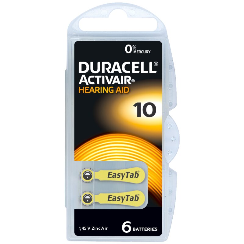 Duracell Hörgerätebatterie DA10 Zn/Luft 1,4V / 90mAh 6er Blister von Duracell