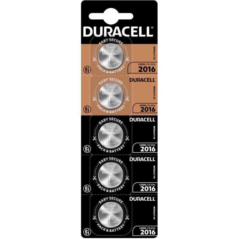 Duracell Knopfzelle CR2016 5er Blister 3 Volt - 10 Jahre von Duracell