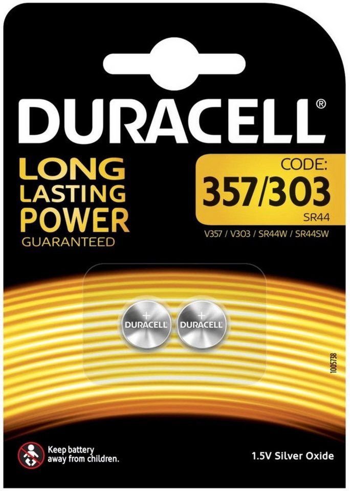 Duracell Knopfzelle Elektro 357/303 SR44 1,5V SilberOxid VE=2 Stück Batterie von Duracell