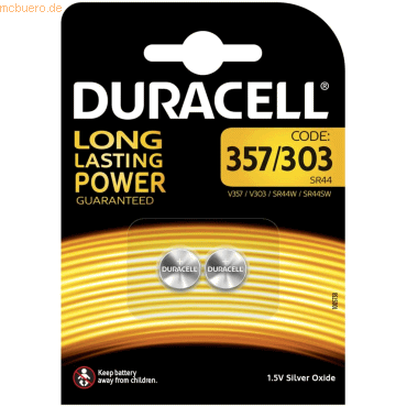 Duracell Knopfzelle Elektro 357/303 SR44 1,5V SilberOxid VE=2 Stück Duracell Knopfzelle Elektro 357/303 SR44 1,5V SilberOxid VE=2 Stück von Duracell