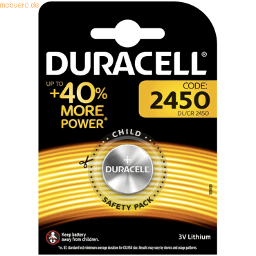 Duracell Knopfzelle Lithium CR2450 3V 560mAh von Duracell