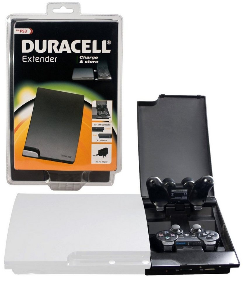Duracell Konsolen-Dockingstation Dual Ladestation Ladegerät Box Docking Dock, Netzlader mit USB-Hub + Kartenleser für PS3 Slim + Wireless Controller von Duracell