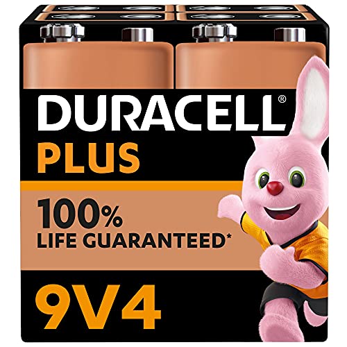 Duracell Plus 9V Blockbatterie, 4 Stück, 9 Volt Batterie ideal für Rauchmelder, Feuermelder von Duracell