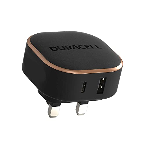 Duracell Schwarz 30W Dual Speed USB-C+USB-A PPS Compact Wall Charger Plug - Kompatibel mit Smartphones, Tablets, Powerbanks und mehr - Wandeinbau Ergonomisches Design und Passform von Duracell