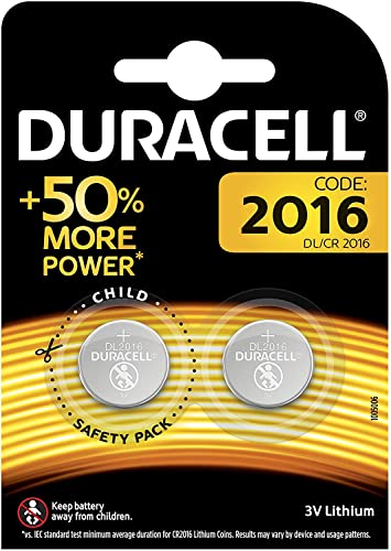 Duracell Specialty 2016 Lithium-Knopfzelle 3 V, 2er-Packung (CR2016 /DL2016) entwickelt für die Verwendung in Schlüsselanhängern, Waagen, Wearables und medizinischen Geräten von Duracell