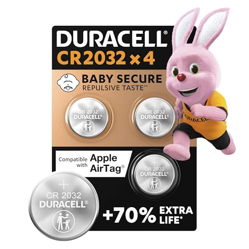 Duracell CR2032 Knopfzellen, CR 2032 Lithium Knopfzelle 3 V (4 Stück), ideal für z.B. Autoschlüssel, Waagen, Fitnesstracker, medizinische Geräte von Duracell
