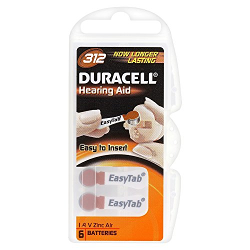 Duracell Zink-Luft Hörgeräte Knopfzellen, 312/A312/PR41, 1.4 V – 6 Stück von Duracell