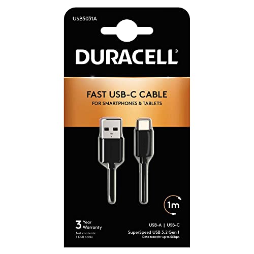 Duracell usb5031 a 1 m USB auf USB-C Schwarz – Kabel USB 3.0 (3.1 Gen 1), USB A, USB C, Männlich/Männlich, Gerade, Gerade von Duracell