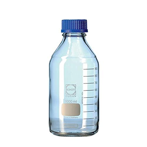 DURAN 21 801 29 5 Laborflasche mit DIN Gewinde, Mit Schraubverschluss und Ausgießring aus PP (Blau), Klar, 150ml Inhalt, 10 Stück von DURAN