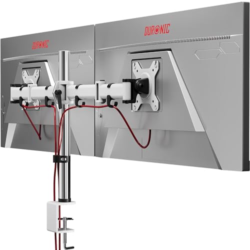 Duronic DM252 WE Monitorarm | Monitor Halterung 2 Bildschirme bis 27" Zoll | LCD LED Display Ständer bis 8 kg | Höhenverstellbar | Neigbar -90° bis +35° | Drehbar 360° | Monitorhalterung 2fach Arm von Duronic