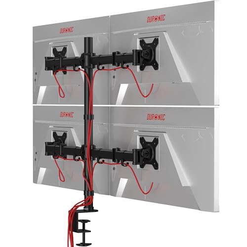 Duronic DM254 Monitorarm | Monitor Halterung 4 Bildschirme bis 27" Zoll | LCD LED Display Ständer bis 8 kg | Höhenverstellbar | Neigbar -90° bis +35° | Drehbar 360° | Monitorhalterung 4fach Arm VESA von Duronic