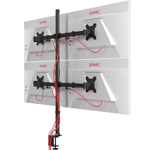 Duronic DMT154 Monitorarm | Vertikale Monitor Halterung 4 Bildschirme bis 27" Zoll | 100 cm Stange | LCD LED Display bis 8 kg | Neigbar -90° bis +35° | Drehbar 360° | Monitorhalterung Arm Tischklemme von Duronic