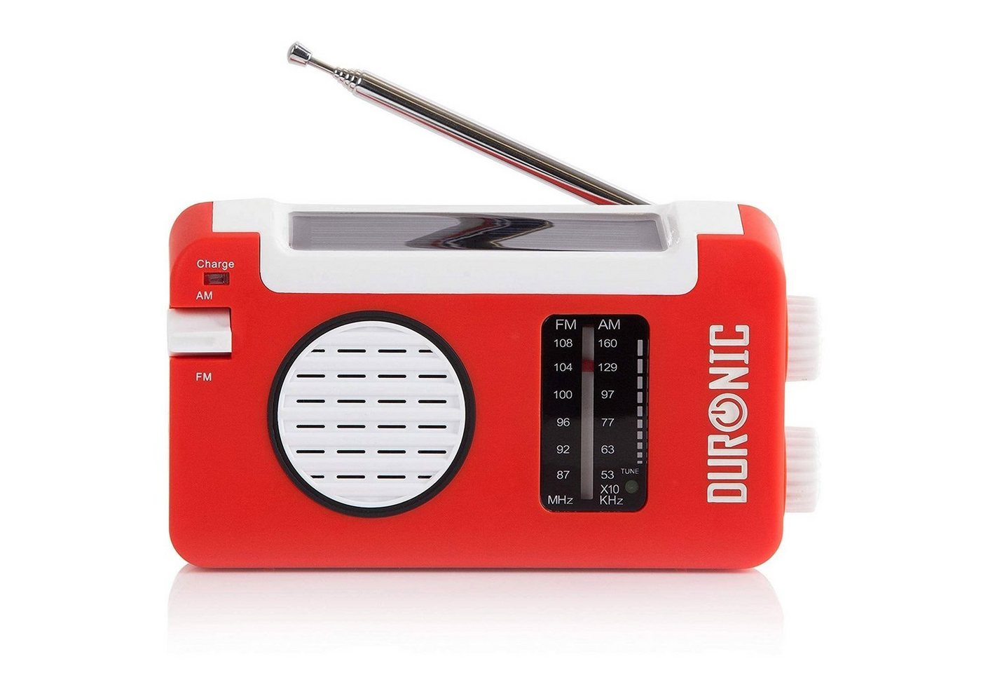 Duronic Radio (Hybrid Radio AM/FM, Aufladbar mit Solar, Kurbel und USB, 300mAh Akku) von Duronic
