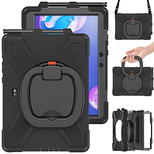 Schutzhülle für Samsung Galaxy Tab Active Pro 10.1 Zoll T540 T545 T547, Rugged Schutzhülle mit Stifthalter, 360 Grad drehbar, verstellbarer Schultergurt (Schwarz) von Dusgixar